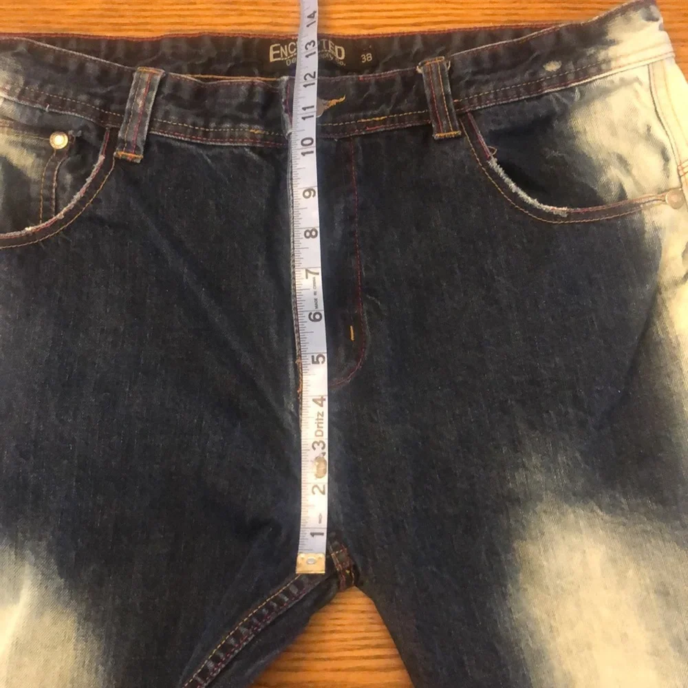 Mens Encrypted Jeans 38 x 31 Denim Distress Bleached - Picture 13 of 15